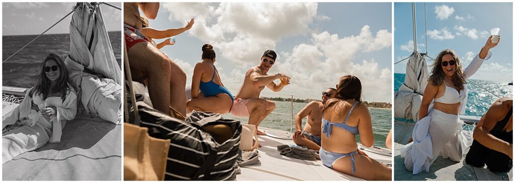 wedding guests enjoying time on a catamaran in Mexico