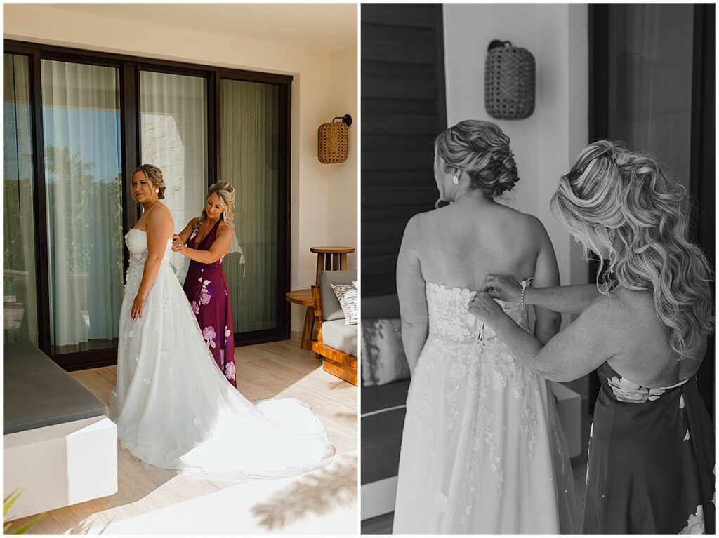 Bride having her dress fitted at Secrets Playa Blanca