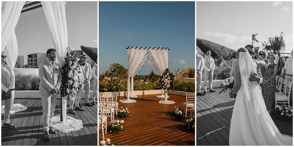 Bride walking down the aisle for wedding at Secrets Playa Blanca