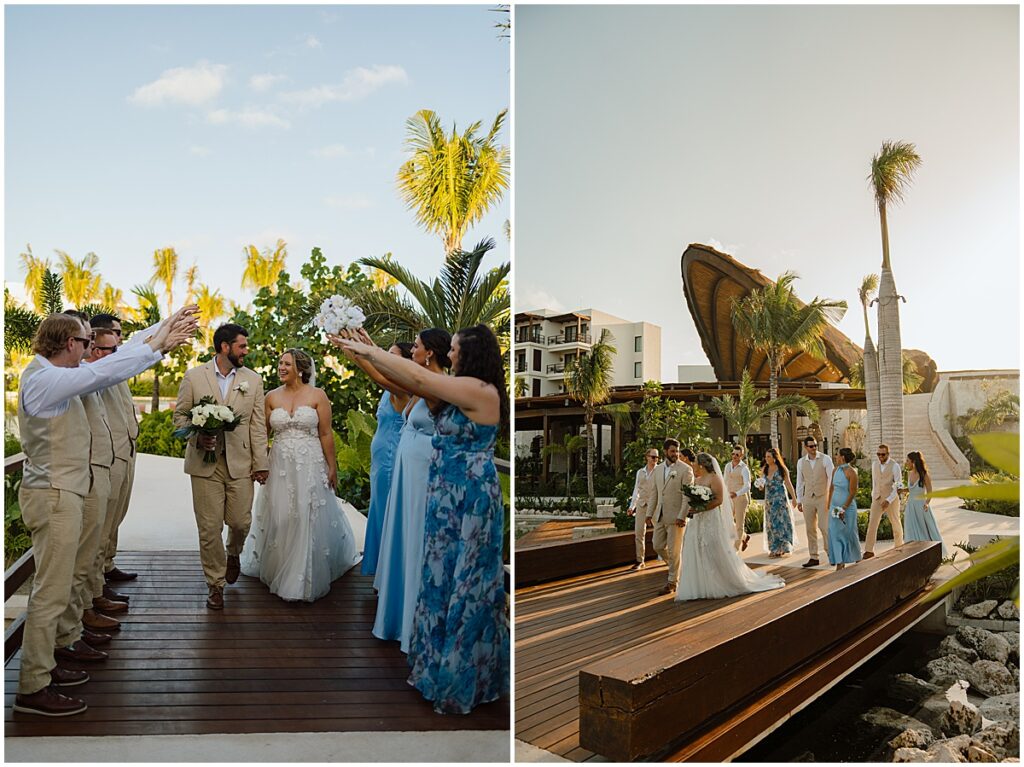 Bride and groom with bridal party at destination wedding in Mexico