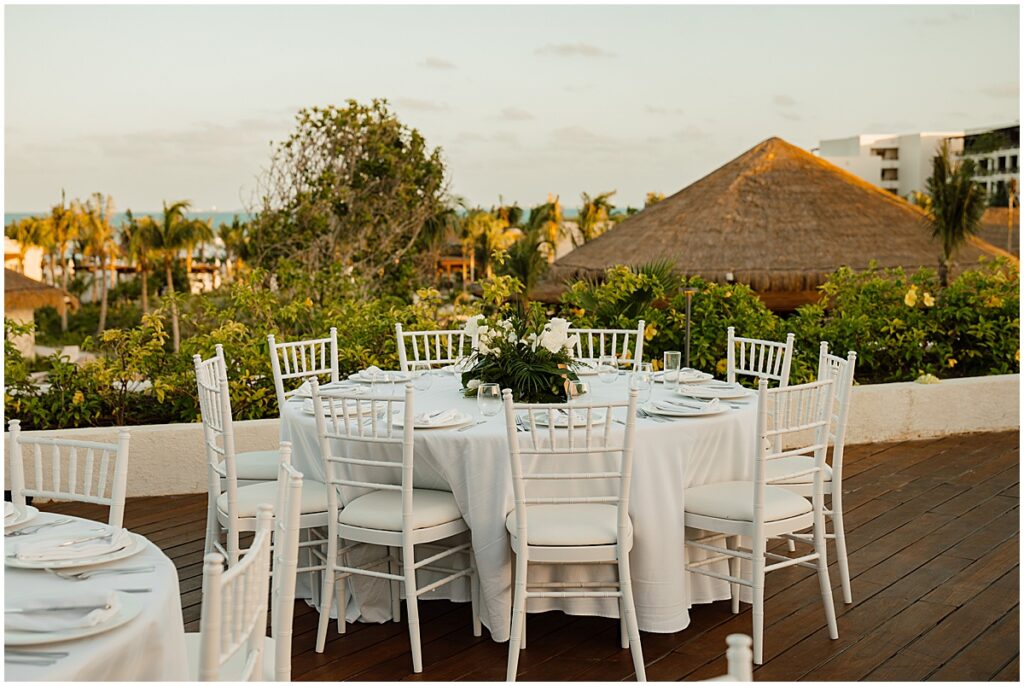 Wedding reception table and chairs at Secrets Playa Blanca Destination Wedding