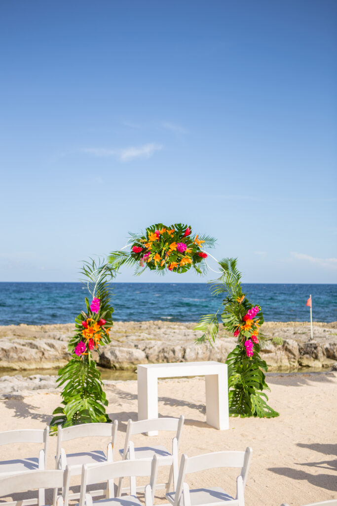 Floral arch with tropical flowers in Mexico