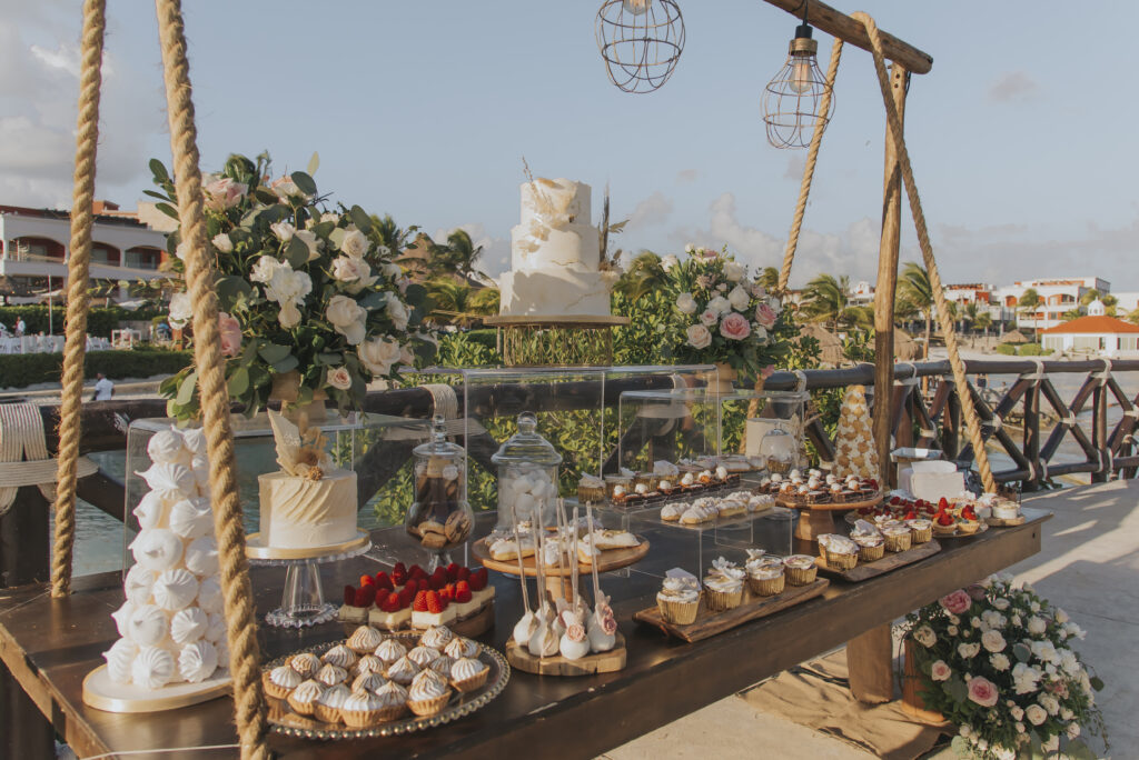 Dessert stand at all inclusive wedding in Mexico